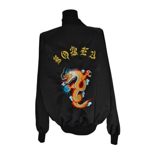 Vintage Korea Embroidered Dragon Souvenir Bomber Jacket Size Large - Picture 1 of 6